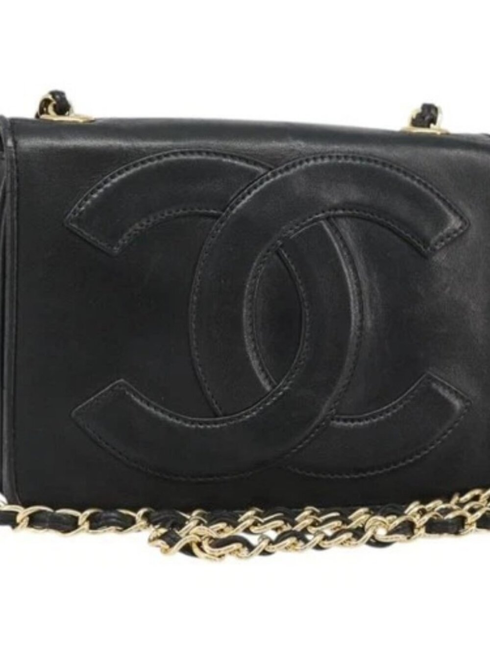 CHANEL Matelasse Chain Shoulder Bag Lamb Skin Gold Black CC Auth BA13617A